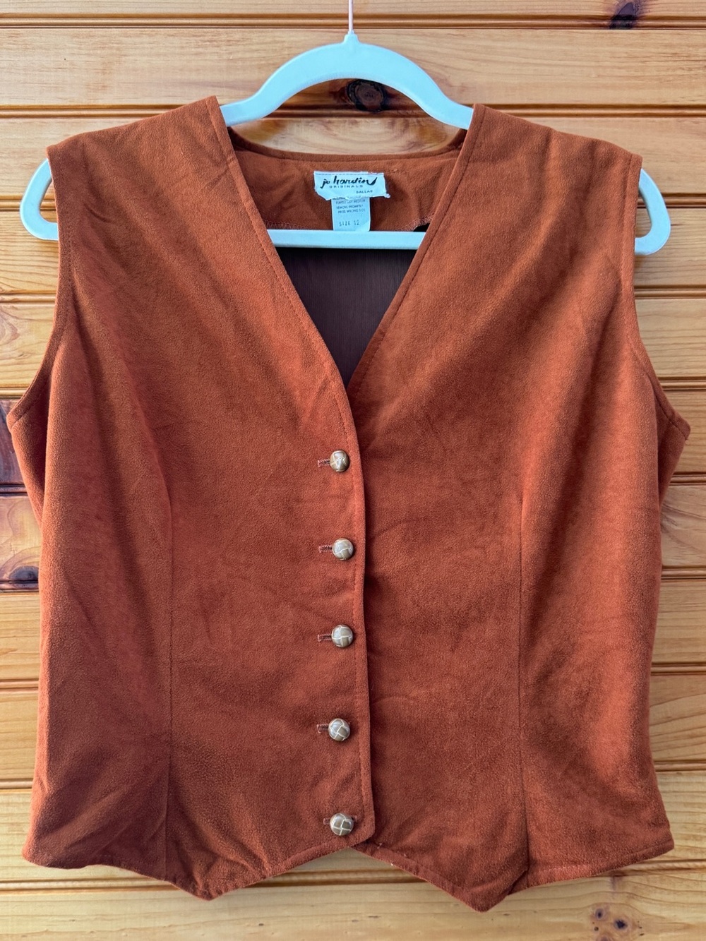 Vintage Jo Hardin Vest 12 Rust Faux Suede Western Boho Retro Festival 70s